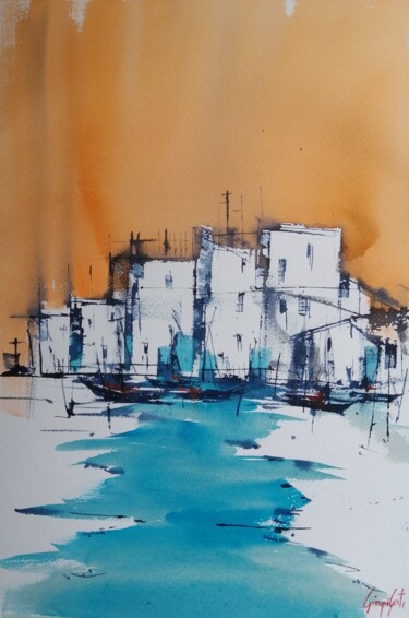 an imaginary village 5 Pittura intitolato "an imaginary villag…" da Giorgio Gosti, Opera d'arte originale, Acquarello
