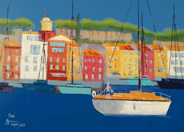 Pintura intitulada "Centre port de Sain…" por Cica, Obras de arte originais, Óleo