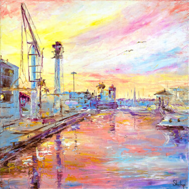 Картина под названием "Port of Empuriabrava" - Natalia Shchipakina, Подлинное произведение искусства, Масло Установлен на Де…