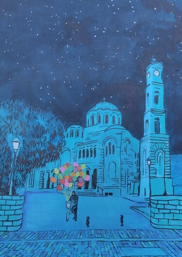 绘画 标题为“The balloon seller…” 由Tam Nightingale, 原创艺术品, 丙烯 安装在木质担架架上