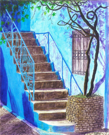 Morning in Blue City. Chefchaouen, Morocco Painting titled "Morning in Blue Cit…" by Tatiana Shelekhova, Original Artwork, Acrylic