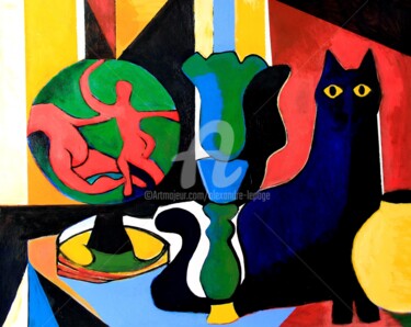 Peinture intitulée "Le chat et la lampe" par Alexandre Lepage, Œuvre d'art originale, Acrylique