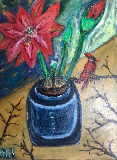 绘画 标题为“L’amaryllis et l’oi…” 由Maria Helena De  Macedo  Benier, 原创艺术品, 丙烯