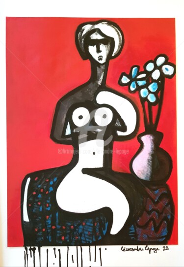 Nu rouge Peinture intitulée "Nu rouge" par Alexandre Lepage, Œuvre d'art originale, Acrylique