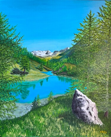 绘画 标题为“Lac Bleu Vallon d'A…” 由Charles Lienemann, 原创艺术品, 油 安装在木质担架架上