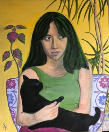 Pintura titulada "Réflexion féline" por Fabienne Choyau, Obra de arte original, Acrílico Montado en Bastidor de camilla de m…