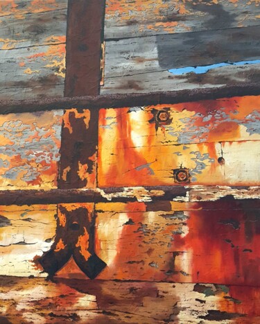 Painting titled "Les deux écrous" by Jean-François Déridet, Original Artwork, Oil Mounted on Wood Stretcher frame