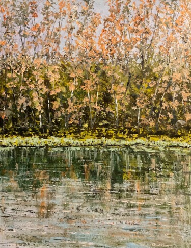 Rideau de peupliers et son reflet sur la Saône