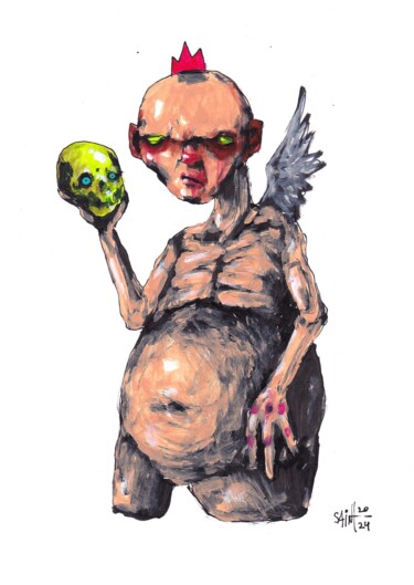 Schilderij getiteld "Mr. Green skull" door Aksenov Ruslan, Origineel Kunstwerk, Acryl