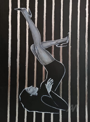 Portrait of a woman in black,Black and white painting. 绘画 标题为“Portrait of a woman…” 由Irina Oleynik, 原创艺术品, 丙烯