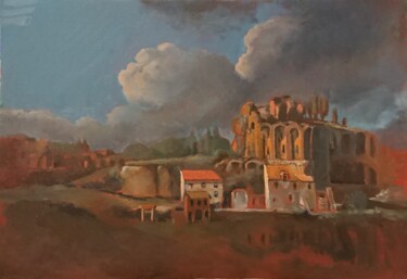 Painting titled "Le mont palatin" by Jean-Louis Maurer, Original Artwork, Oil Mounted on Cardboard