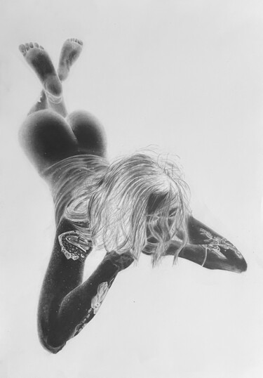 Node Laying on a Bed 图画 标题为“Node Laying on a Bed” 由Nicholas Cornwell, 原创艺术品, 石墨