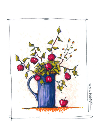 Σχέδιο με τίτλο "STILL LIFE WITH APP…" από Vadim Ponomarenko, Αυθεντικά έργα τέχνης, Μαρκαδόρος