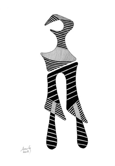 Dessin intitulée "Sans titre" par Allal Assal, Œuvre d'art originale, Encre Monté sur Châssis en bois