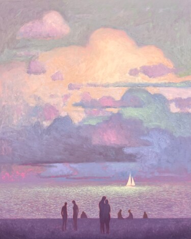 Mysterious romantic evening by the sea Peinture intitulée "Mysterious romantic…" par Andrii Kovalyk, Œuvre d'art originale, Huile Monté sur Châssis en bois