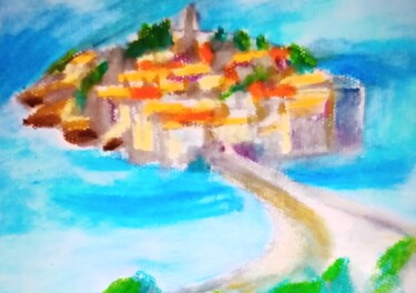 Peinture intitulée "Sveti Stefan" par Slobodan Spasojevic (Spaki), Œuvre d'art originale, Pastel
