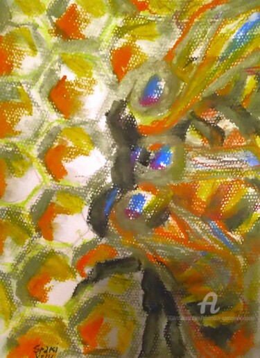 Abeilles sur le nid d'abeilles. Image no. 900/neufcent/ Painting titled "Abeilles sur le nid…" by Slobodan Spasojevic (Spaki), Original Artwork, Pastel