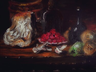 Painting titled "Still Life with Bot…" by Amazeigh Bouzékri, Original Artwork, Oil