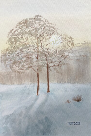 Painting titled "Зимний закат" by Tatiana Chernetsova, Original Artwork, Watercolor