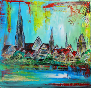 Ulm Skyline Stadt Gemälde Münster Bücherei Donau Altstadt Peinture intitulée "Ulm Skyline Stadt G…" par Burgstallers-Art - Alexandra Brehm, Œuvre d'art originale, Acrylique Monté sur…