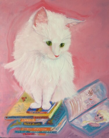 绘画 标题为“Chat” 由Loudmila Harscouet, 原创艺术品, 油 安装在artwork_cat.上