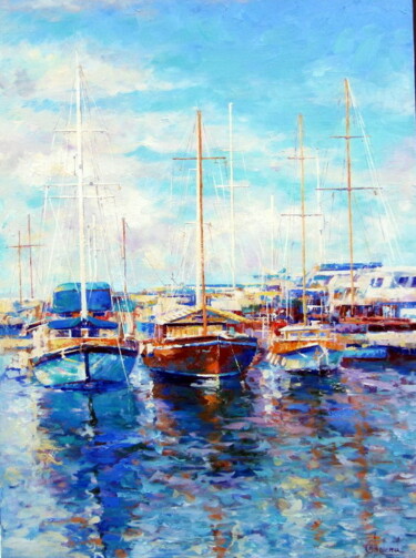 Peinture intitulée "Yacht Club" par Molena, Œuvre d'art originale, Huile