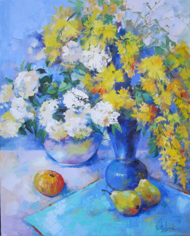 Pittura intitolato "Yellow Flowers" da Molena, Opera d'arte originale, Olio Montato su Telaio per barella in legno