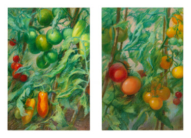 LES TOMATES PROVENÇALES Painting titled "LES TOMATES PROVENÇ…" by Konoko, Original Artwork, Oil Mounted on Wood Panel