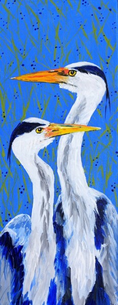 绘画 标题为“"Blue Heron couple"” 由Marily Valkijainen, 原创艺术品, 丙烯 安装在木质担架架上