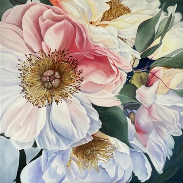 绘画 标题为“Peony L” 由Anna Zhdanyuk, 原创艺术品, 油 安装在木质担架架上