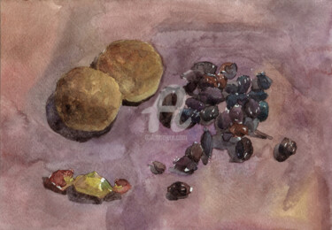 🌟STILL LIFE WITH COOKIES, ROSE HIP AND CANDY🌟 Painting titled "🌟STILL LIFE WITH CO…" by Alina Shangina, Original Artwork, Watercolor