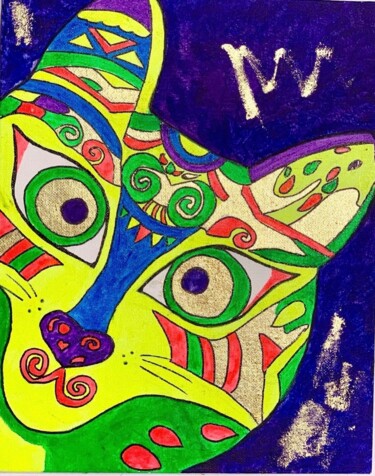绘画 标题为“Neon cat” 由Agarti Art, 原创艺术品, 丙烯