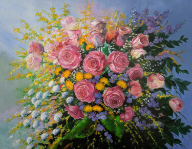 Floral Opulence Painting titled "Floral Opulence" by Shahen Aleksandryan, Original Artwork, Oil Mounted on Wood Stretcher frame