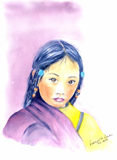 绘画 标题为“Fillette tibétaine…” 由Françoise Renou, 原创艺术品, 水彩