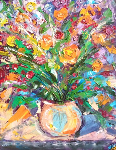 Summer Meadow Vibes Floral Abstract Bouquet 绘画 标题为“Summer Meadow Vibes…” 由Skorokhoart, 原创艺术品, 油