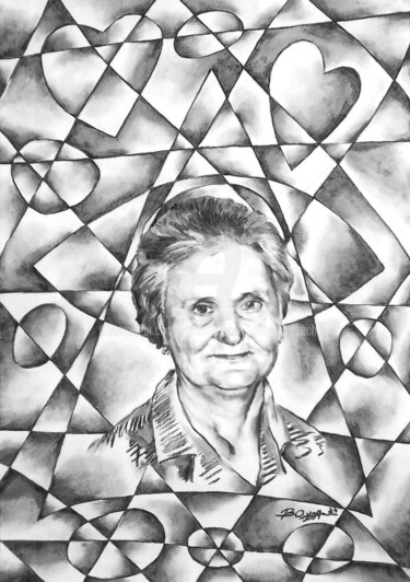 Tekening getiteld "Amulet" door Vladomír Čech / Vladomir Czech, Origineel Kunstwerk, Houtskool