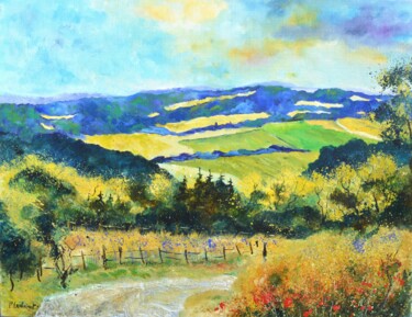 绘画 标题为“Summer path poppies…” 由Pol Ledent, 原创艺术品, 油 安装在木质担架架上