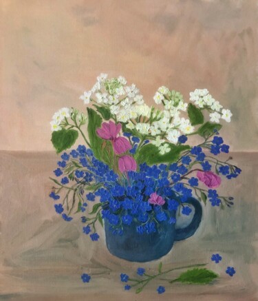 Mountain Spring Flowers Painting titled "Mountain Spring Flo…" by Marina Gorbachova, Original Artwork, Oil Mounted on Wood Stretcher frame