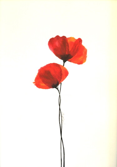 图画 标题为“"Fleurs Rouges 2"” 由Sophie Duplain, 原创艺术品, 丙烯 安装在木板上