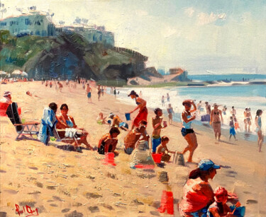 Painting titled "Crystal Beach - Cal…" by Paul Cheng, Original Artwork, Oil Mounted on Wood Stretcher frame