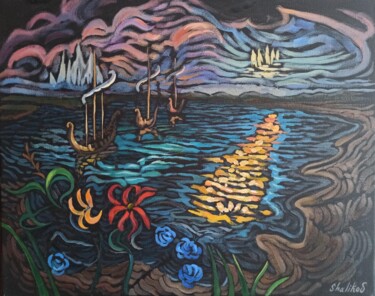 THE ARRIVAL OF THE SHIPS(2024) Painting titled "THE ARRIVAL OF THE…" by Shaliko Saghatelyan, Original Artwork, Oil
