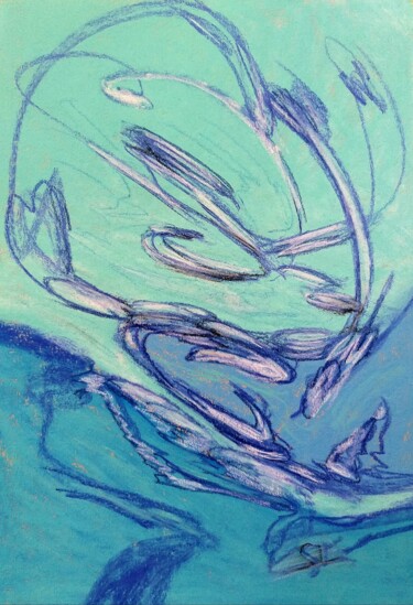 Abstrait Bleu Lagon Turquoise Painting titled "Abstrait Bleu Lagon…" by Sandrine Lefebvre, Original Artwork, Pastel