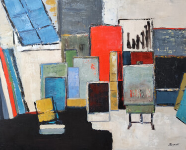 Painting titled "Rytmes et couleurs" by Sophie Dumont, Original Artwork, Oil Mounted on Wood Stretcher frame