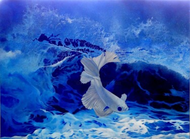 绘画 标题为“le poisson d'argent” 由Gisiane Desabliaux, 原创艺术品, 油 安装在木质担架架上