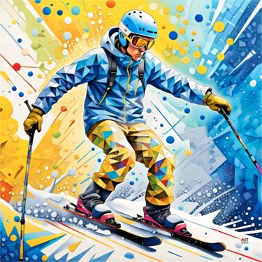 Pittura intitolato "Skieur" da Natalia Kuruch, Opera d'arte originale, Pittura digitale
