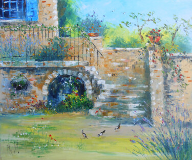 Peinture intitulée "Jardin de méditerra…" par Axelle Bosler, Œuvre d'art originale, Huile Monté sur Châssis en bois
