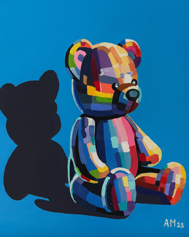 Schilderij getiteld "Teddy's Daydream" door Anna Meyster, Origineel Kunstwerk, Acryl Gemonteerd op Frame voor houten brancard