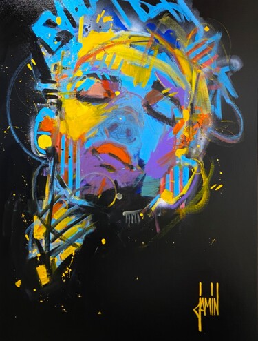 Painting titled "Introportrait à la…" by David Jamin, Original Artwork, Acrylic Mounted on Wood Stretcher frame