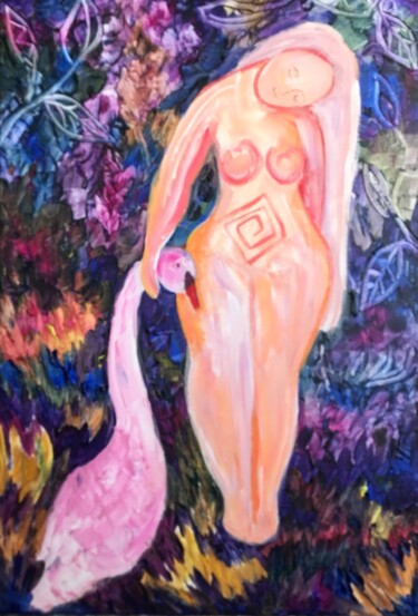 Union: Woman and Swan 绘画 标题为“Union: Woman and Sw…” 由Tatyana Pchelnikova, 原创艺术品, 丙烯 安装在木质担架架上