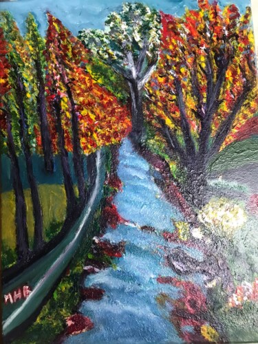 Peinture intitulée "L’automne au bord d…" par Maria Helena De  Macedo  Benier, Œuvre d'art originale, Acrylique